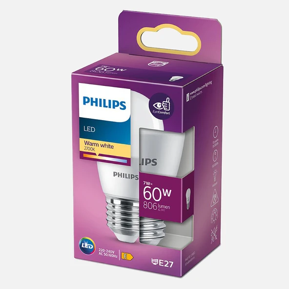 Philips Led P48 WW FR ND 7 W Beyaz E27 LED Ampul (4'li Paket) ürün görseli 1