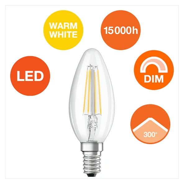 Osram Sst CLB Fil40 4.5 W Sarı Mum E14 Duy Led Ampul (5'li Paket) ürün görseli 1