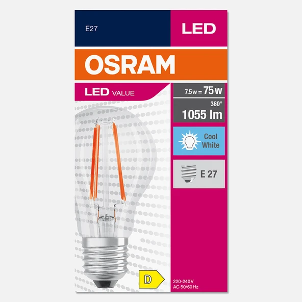 Ledv CLA75 FIL 7.5 W Beyaz E27 LED Ampul (4'li Paket) ürün görseli 1