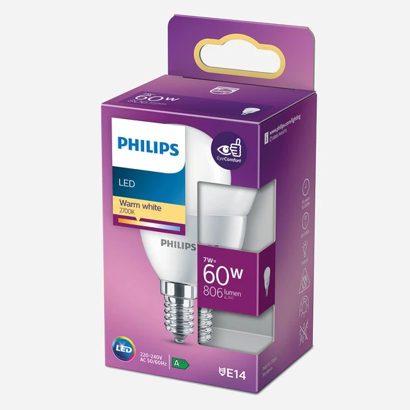 Philips P 48 60 Sıcak Beyaz Mum E14 Duy Led Ampul (4'li Paket) ürün görseli 1