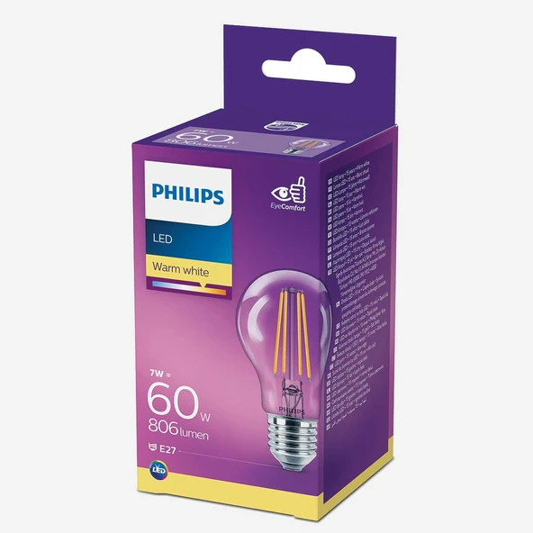 Philips Classic 60 W Beyaz Klasik E27 Duy Led Ampul (6'li Paket) ürün görseli 1