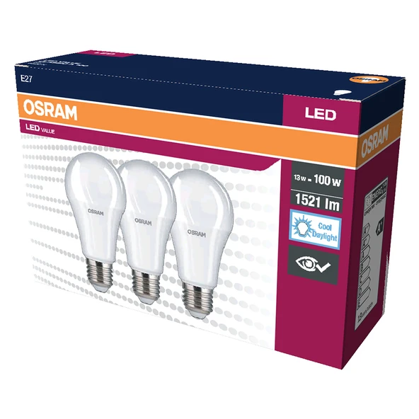 Osram Klasik Ampul 13 W Beyaz Klasik E27 Duy 3'lü Led Ampul (3'li Paket) ürün görseli 1