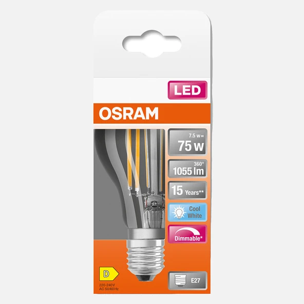 Ledscla75D FIL E 7.5 W Beyaz 4000K Dimmerli E27 LED Ampul (4'li Paket) ürün görseli 1