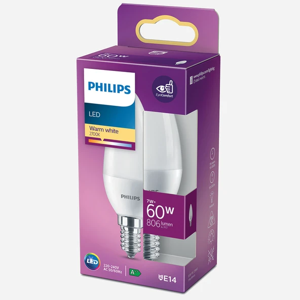 Philips B 38 60 W Beyaz Top E14 Duy Led Ampul (4'li Paket) ürün görseli 1