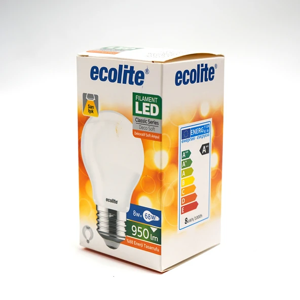 Ecolite Soft Filament A60 8 W Sarı Klasik E27 Duy Led Ampul (6'li Paket) ürün görseli 1