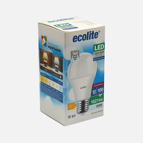 Ecolite A60 12W Led Ampul Sıcak Beyaz Işık (4000K) (4'li Paket) ürün görseli 1