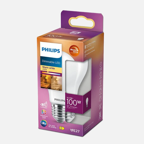Philips Led Classic A60 FR 10.5 W Sıcak Beyaz E27 LED Ampul (2'li Paket) ürün görseli 1