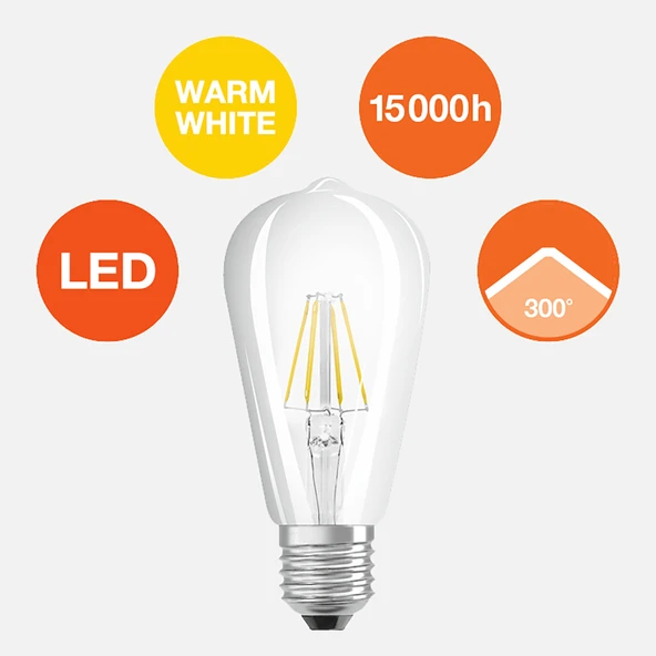 Osram Gold Edision 806 6 W Sarı Klasik E27 Duy Led Ampul (3'li Paket) ürün görseli 1