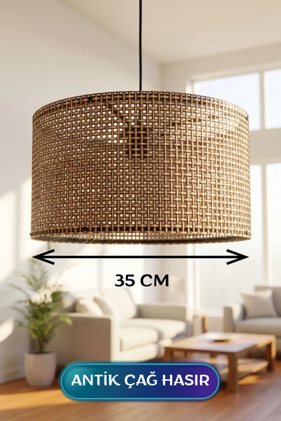 Antik Çağ Hasır Kumaş Başlıklı Sarkıt Avize 35 Cm ürün görseli 1