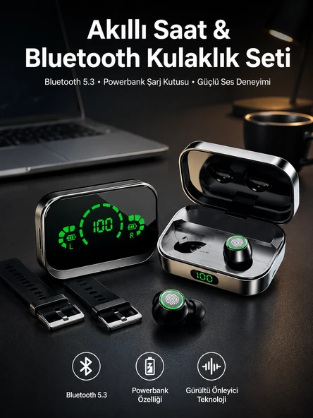 Tws Akıllı Saat Uyku Takibi Nabız Ölçer Uzun Pil Ömrü ürün görseli 1
