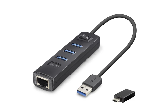Usb 3.2 Gen1 Hub Ethernet Gigabit 4 Port Siyah Rj4503 ürün görseli 1