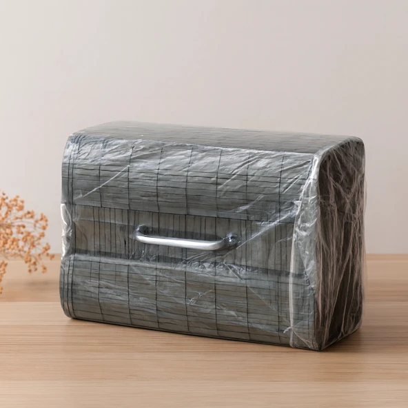 Bambu Kirli Çamaşır Sepeti 35X50 Cm - Yuvarlak Kapaklı Gri ürün görseli 1