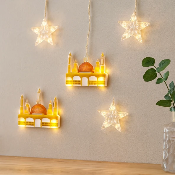 Ramazan Led Perde Lamba (Fişli, Eklemeli) - Sarı Cami Ve Yıldız ürün görseli 1