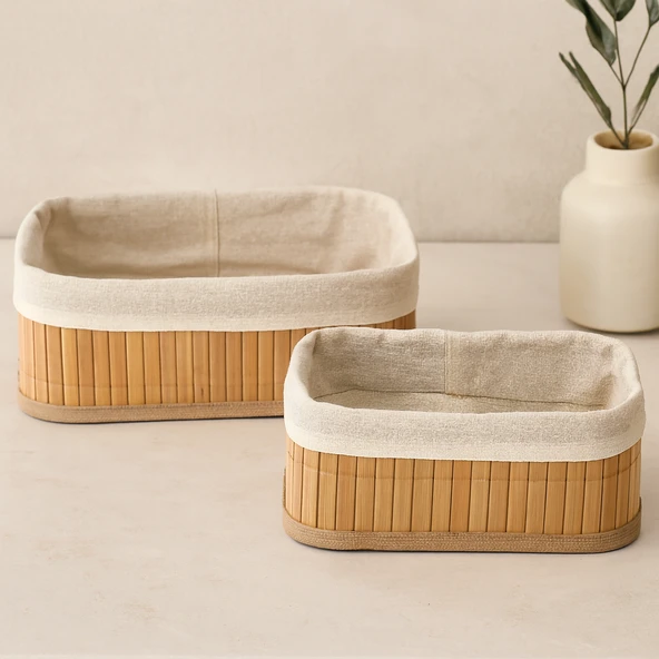 Bambu Kenarlı Organizer Sepet 2'Li (19X27X10 & 15X24X8 Cm) ürün görseli 1