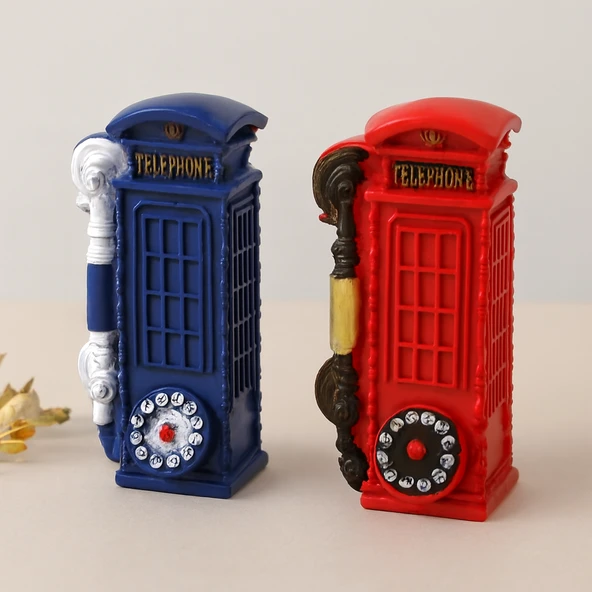 Telefon Kulübesi Dekoratif Reçine Kumbara - Vintage 20X6X6 Cm ürün görseli 1