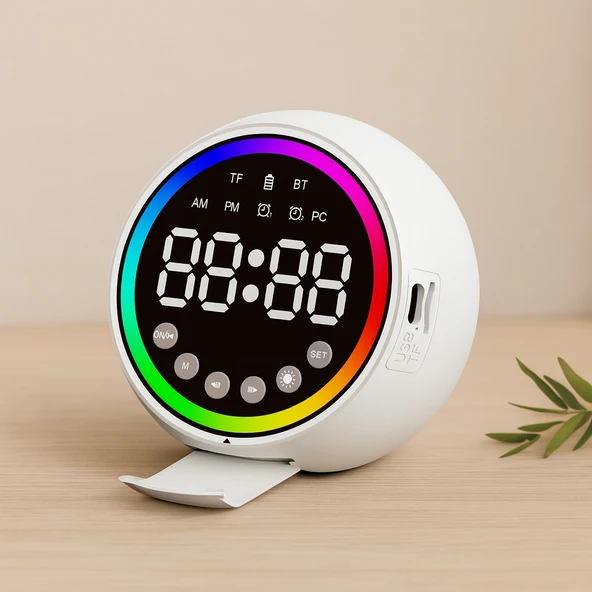 Mini Bluetooth Hoparlör Dijital Saat & Alarm Usb Şarjlı Işıklı 5W ürün görseli 1