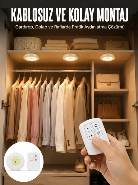 Led Lamba 3'Lü Uzaktan Kumandalı Yapışkanlı Beyaz Işık (Kopya) ürün görseli 1