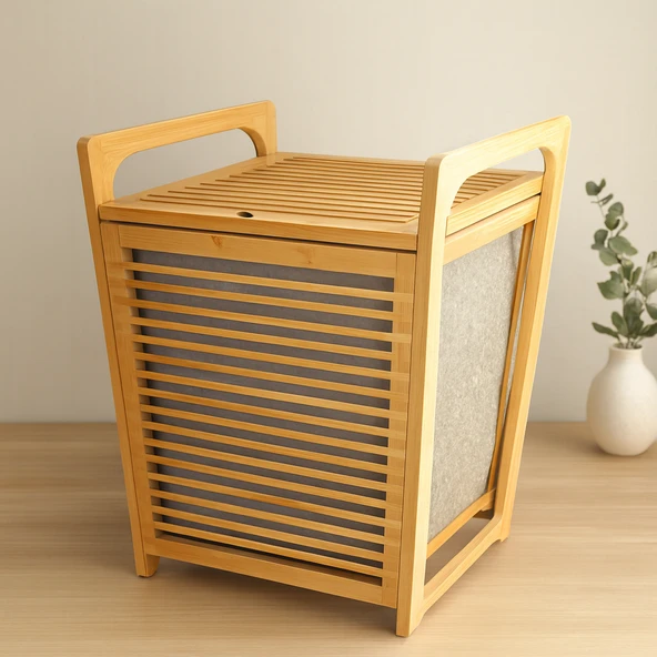 Bambu Kirli Çamaşır Sepeti 40X35X60 Cm ürün görseli 1