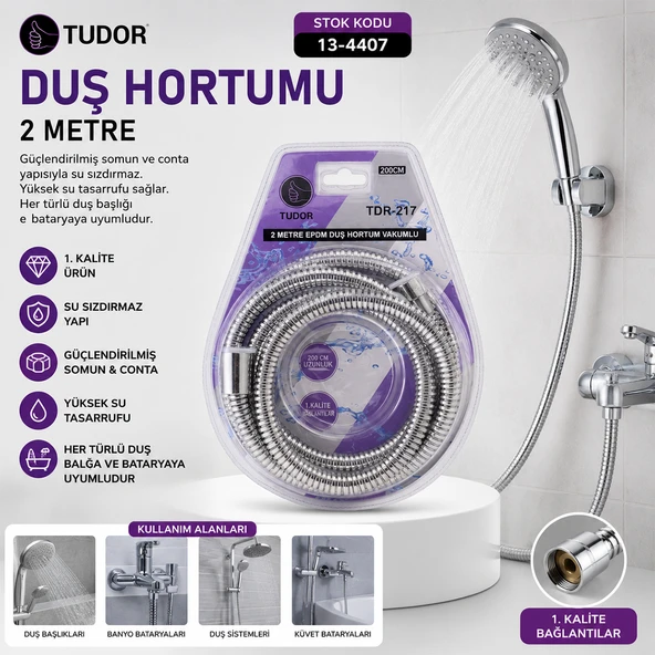 Duş Hortumu 200 Cm Esnek Paslanmaz Krom - Resim 2