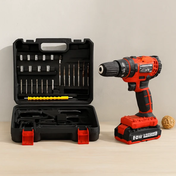 24W Şarjlı Matkap Seti 1350 Rpm Çantalı (Kırmızı) ürün görseli 1