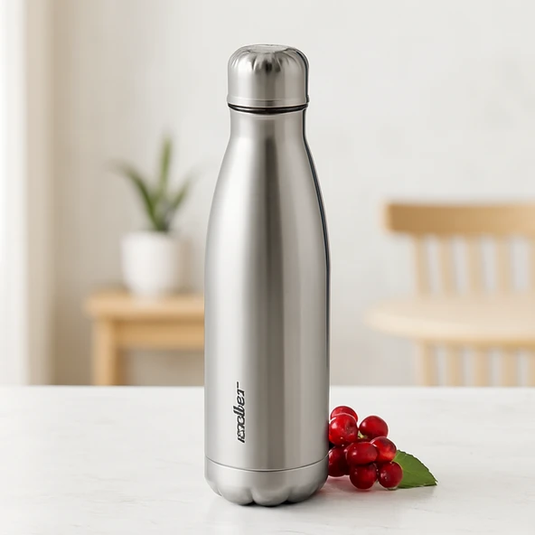 500 Ml Paslanmaz Çelik Şişe Termos (Krom, Kaydırmaz Taban) ürün görseli 1