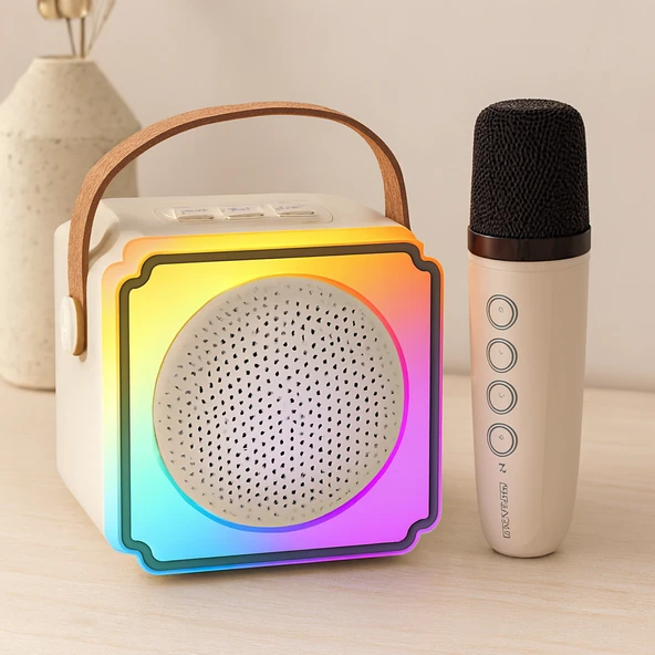 Karaoke Mikrofonlu Taşınabilir Bluetooth Hoparlör (Işıklı, Usb Şarjlı) ürün görseli 1