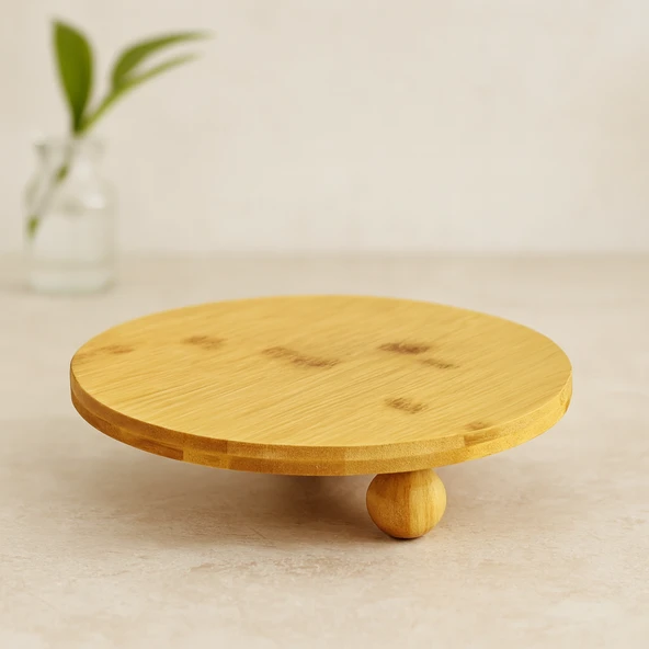 Bambu Sunum Tahtası Yuvarlak 24.5 Cm - 3 Ayaklı ürün görseli 1