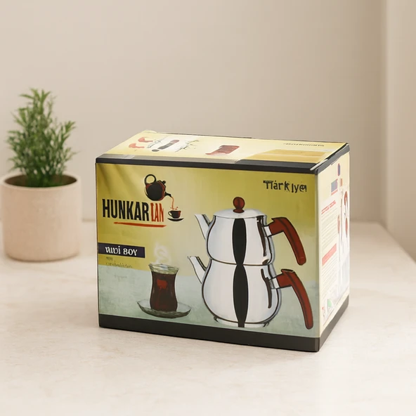 Midi Boy Çelik Çaydanlık Seti - Kendinden Süzgeçli Renkli Bakalit Kulplu (0.5L/0.75L) ürün görseli 1