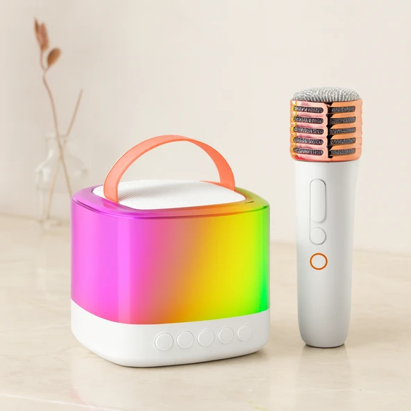 Kablosuz Mikrofonlu Karaoke Hoparlör (Bluetooth, Beyaz, Usb Şarjlı) ürün görseli 1
