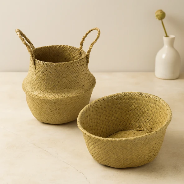 Hasır Organizer Sepet 2In1 (Kulplu/Kulpsuz) 33X25X15-30 Cm ürün görseli 1