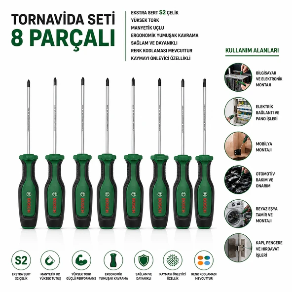8 Parça Tornavida Seti Tx/Sl/Pz/Ph 100-125 Mm - Resim 2