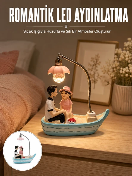 Romantik Sandal Üzerinde Çift Figürü Led Gece Lambası Masa Dekoru Yeni Nesil ürün görseli 1