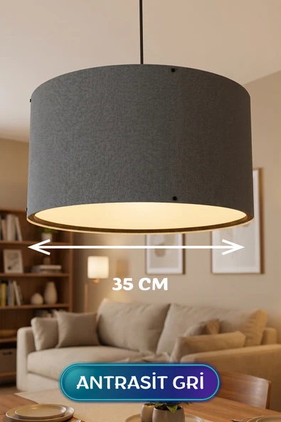 Antrasit Gri Kumaş Başlıklı Sarkıt Avize 35 Cm ürün görseli 1