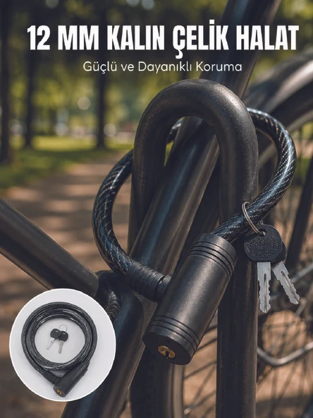 Anahtarlı Çelik Halat Kilit 12 Mm Güçlü Bisiklet Kilidi 80 Cm Pvc Kaplamalı Elektrikli Scooter Motosiklet ürün görseli 1