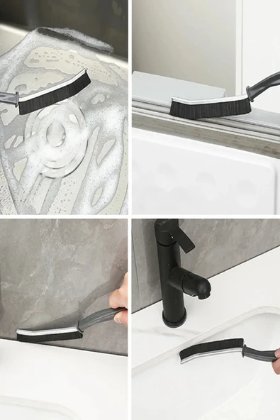 İnce Kıl Temizlik Fırçası Banyo Mutfak Pencere Oluk Klozet Kenarı Kavisli Detay Temizleme Fırçası ürün görseli 1