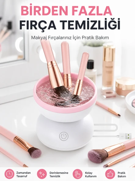 Elektrikli Makyaj Fırçası Temizleyici Usb Ile Çalışan Otomatik Fırça Yıkama Makinesi Yeni Nesil ürün görseli 1