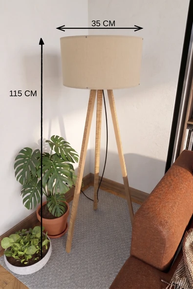 3 Ayaklı Tripod Lambader Bej Kumaş Başlık ürün görseli 1
