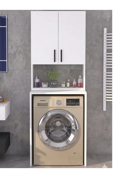 Alfimo Mobilya BLEU ÇAMAŞIR MAKİNE DOLABI ÇOK AMAÇLI DOLAP BANYO KİLER BEYAZ ürün görseli 1
