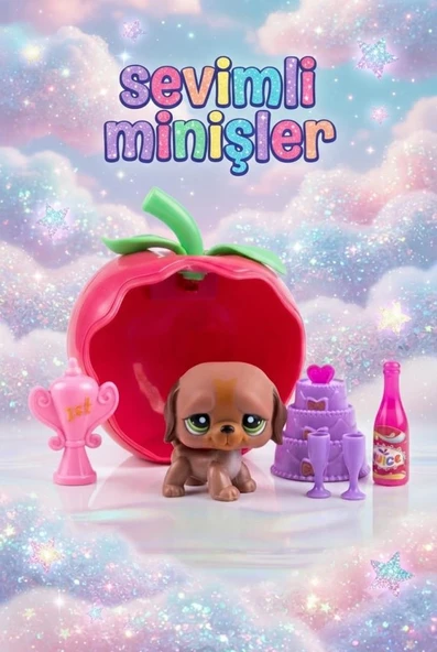 PetClub Sevimli Minişler Işıklı Elma Yuvalı Pet Shop Oyun Seti Kaleme Takılabilir Kahverengi Köpek Figürlü ve Parti Aksesuarlı Çocuk Oyuncağı ürün görseli 1