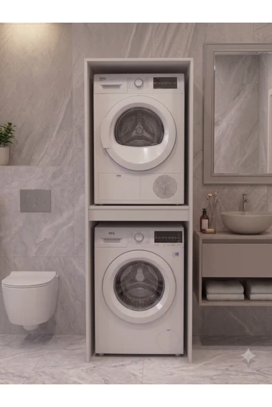 Alfimo Mobilya netto çamaşır & kurutma makine dolabı çok amaçlı dolap banyo dolabı beyaz ürün görseli 1