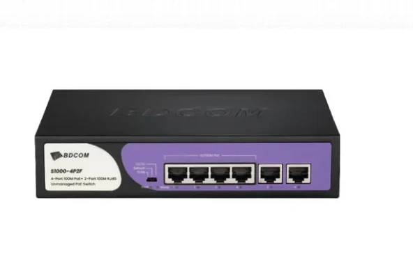 BDCOM S1000-4P2F 6 Port 10/100 4xPoE 60W 2xRJ45 Yönetilemez Switch ürün görseli 1