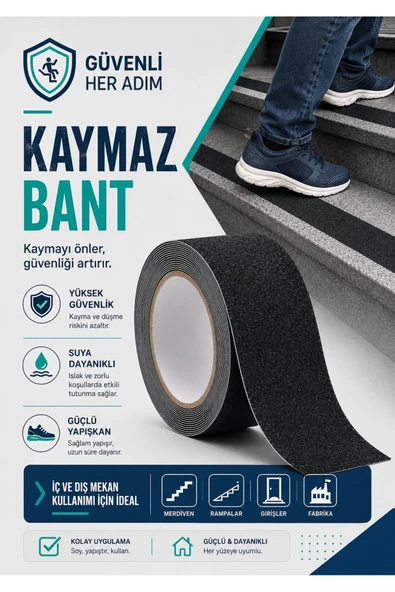 Güçlü Yapışkanlı Kaydırmaz Merdiven Bandı Siyah 5 Cm x 10 Mt ürün görseli 1