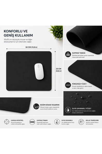 ORTHOLAND Xtreme 30x25 Professionel Dikişsiz Mouse Pad Gaming, Ofis, Oyuncu Mouse Pad, Siyah ürün görseli 1