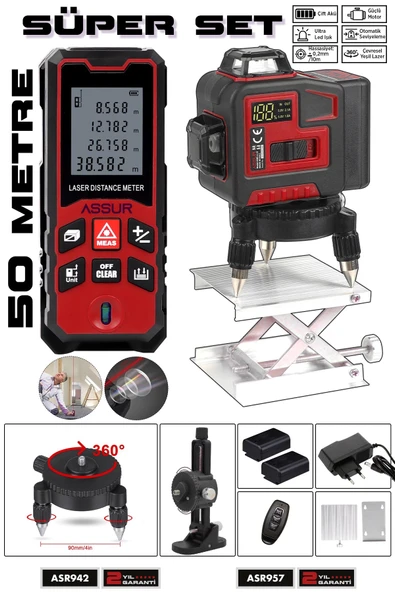 Lazer Metre + 360° 12 Köşe Otomatik Hizalamalı Yeşil Çizgili Su Terazili Lazer Metre Hizalama ürün görseli 1