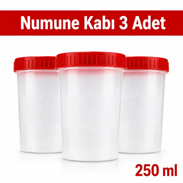 Numune Kabı Ölçekli Şeffaf Gövdeli Kırmızı Vidalı Kapaklı 250 ml 3 Adet ürün görseli 1