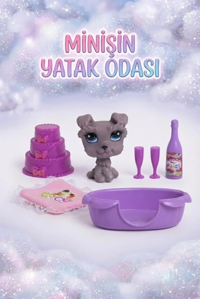 PetClub Sevimli Minişler Işıklı Elma Yuvalı Pet Shop Oyun Seti Kaleme Takılabilir Kahverengi Köpek Figürlü ve Parti Aksesuarlı Oyuncak ürün görseli 1
