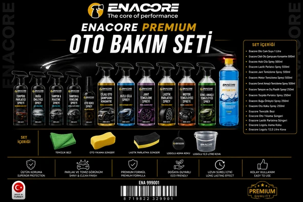 Enacore Premium Oto Bakım Seti 16 Parça - Araç Temizlik ve Bakım Kiti ürün görseli 1