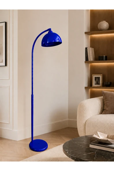 avizade NEBULA Mavi Metal Premium Tasarım Hareketli Başlıklı Ayaklı Lambader Retro Şapkalı Dekoratif Zemin Lambası Modern Salon Oturma Odası Köşe Aydınlatma E27 Duy Uyumlu ürün görseli 1