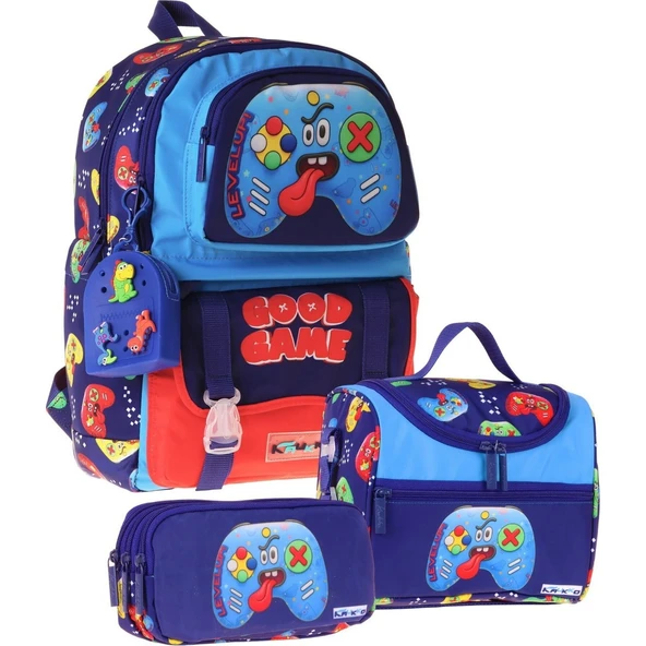 Kids Good Game(Lacivert - Kırmızı Renk) Erkek Çocuk Üçlü Ilkokul Okul Çantası Seti/takımı - SETKK-L5389A ürün görseli 1