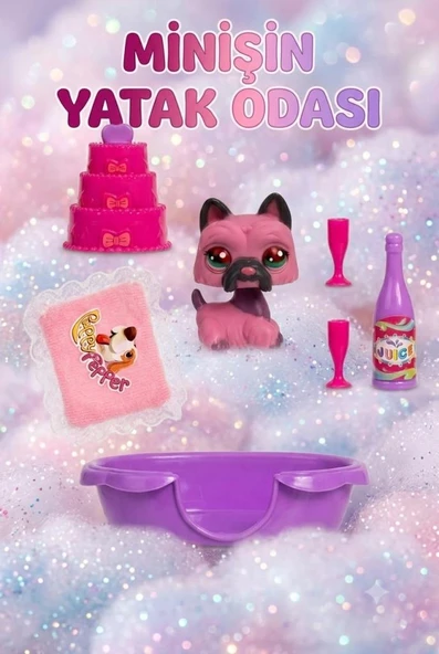 Petclub Sevimli Minişin Yatak Odası Oyun Seti Sevimli Pembe Köpek ve Eğlenceli Aksesuarlı Kutu Oyuncak ürün görseli 1